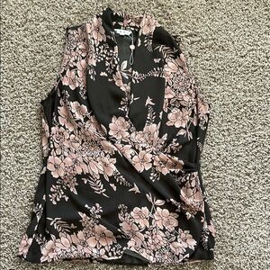 CAbi Pink Floral Wrap Blouse Sleeveless